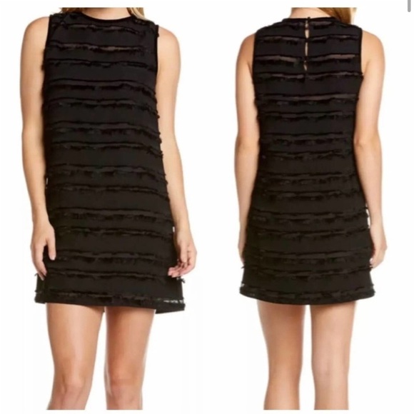 Michael Stars Fringe Trim Tiered Semi Sheer Sleeveless Shift Mini Dress - Picture 1 of 8